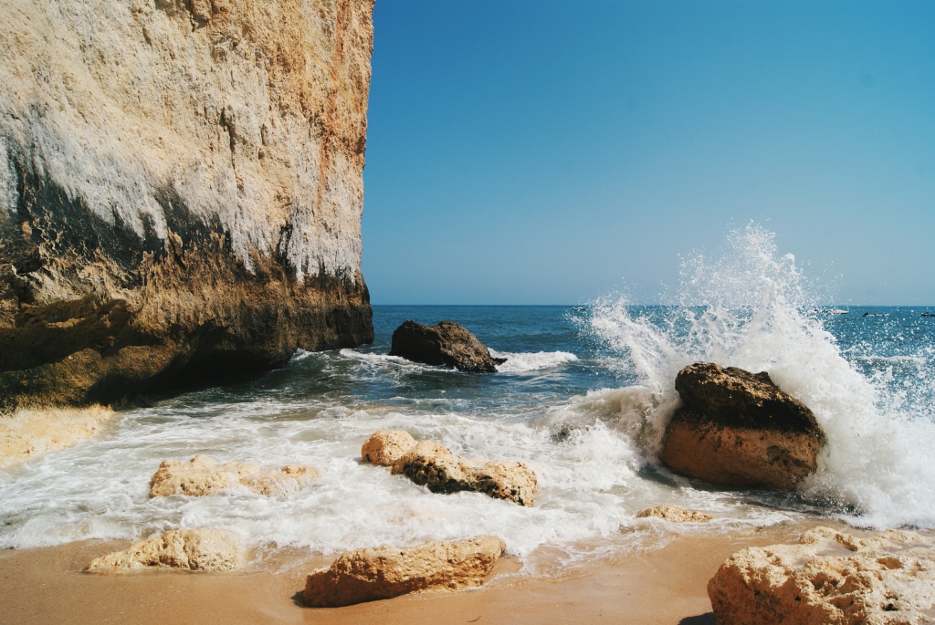 benagil beach, portugal waves, portugal beach